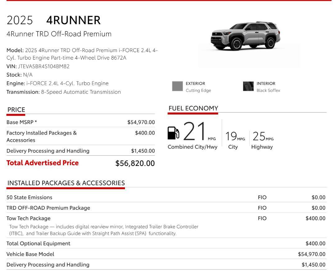 2025 Toyota 4runner Allocations for 2025 4Runner are here! Delivery begins early February 2025 1737838824201-5f