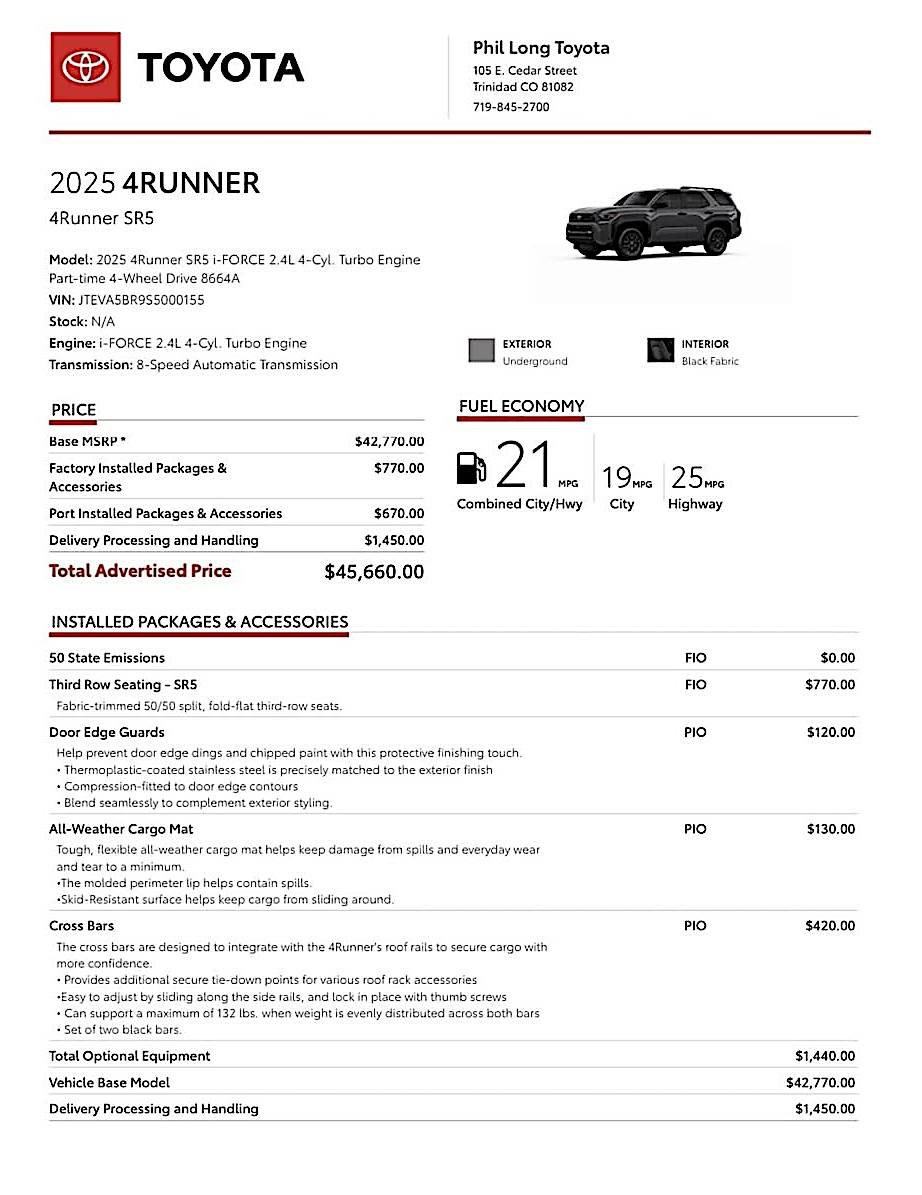 2025 Toyota 4runner Allocations for 2025 4Runner are here! Delivery begins 1st half of February 2025 allocation 2025 4runner SR5 3rd row seatin