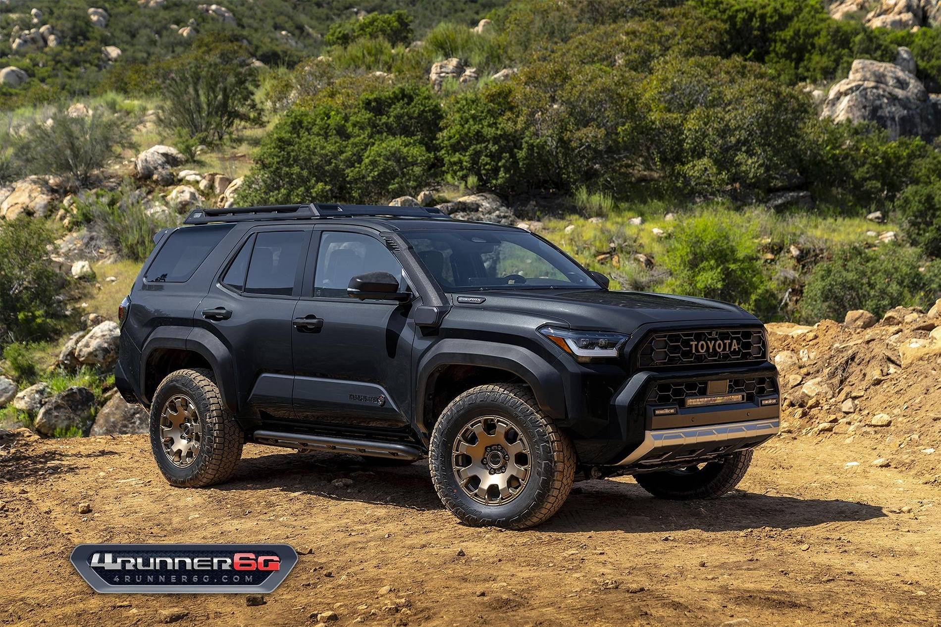 2025 Toyota 4runner TRAILHUNTER: 2025 4Runner Colors, Interiors, Factory Installed Accessories, Post Production Options (PPO) Black 2025 4runner Trailhunter front