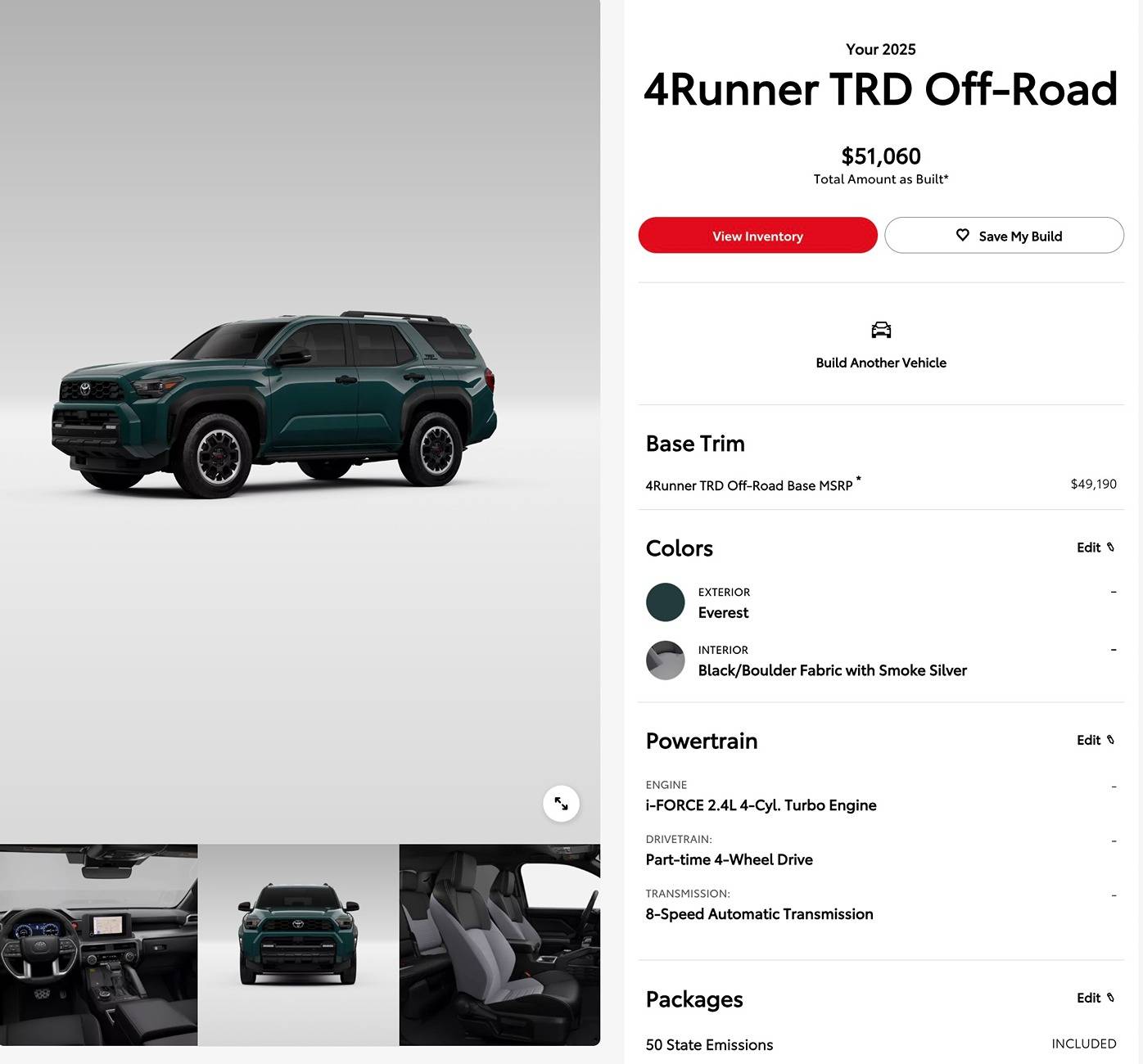 2025 Toyota 4runner Build & Price Configurator for 2025 4Runner models / trims now on Toyota website! [Update: ALL trims now available] Everest 2025 4runner TRD Off-Road Build & Price