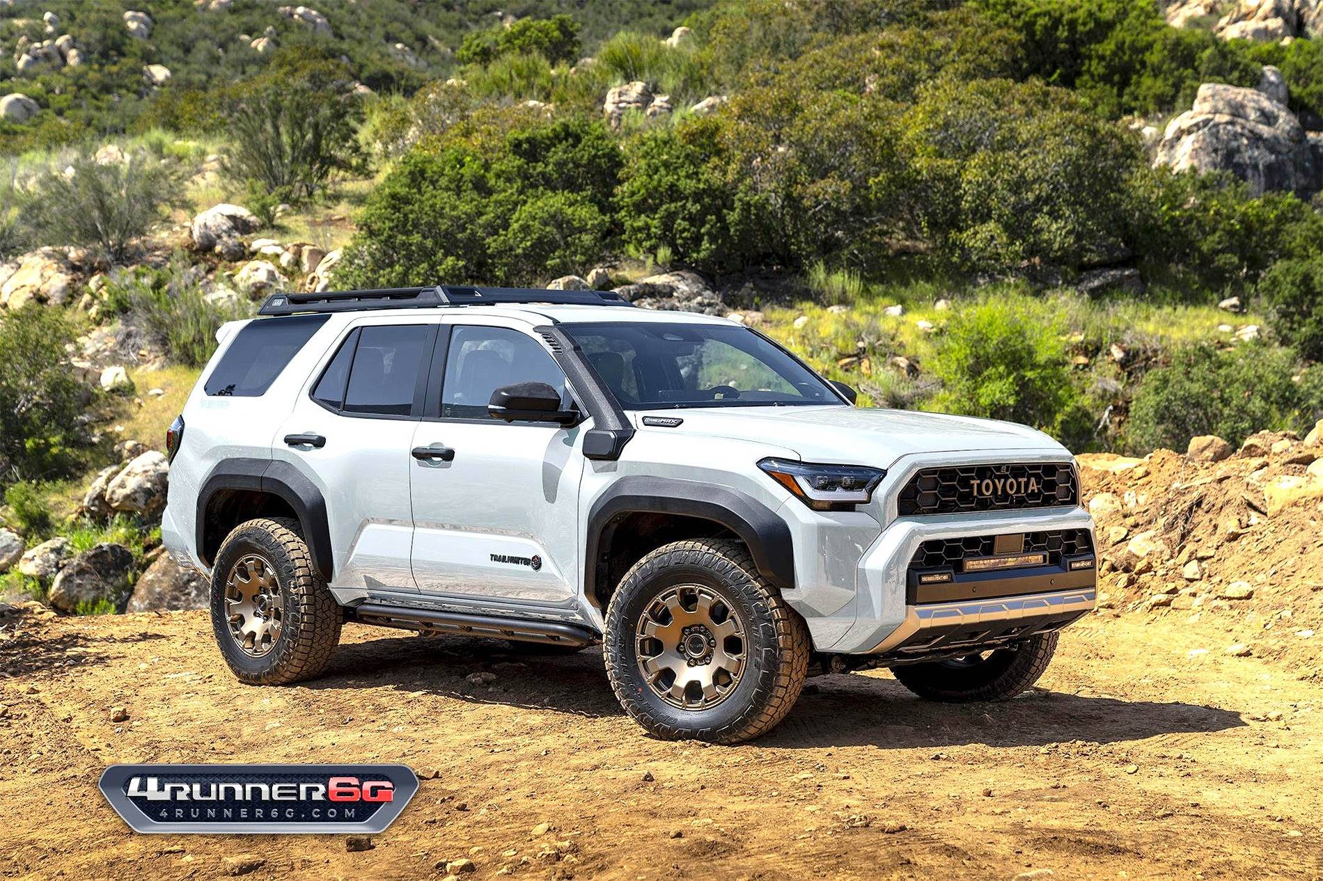 2025 Toyota 4runner TRAILHUNTER: 2025 4Runner Colors, Interiors, Factory Installed Accessories, Post Production Options (PPO) Ice Cap White 2025 4runner Trailhunter front