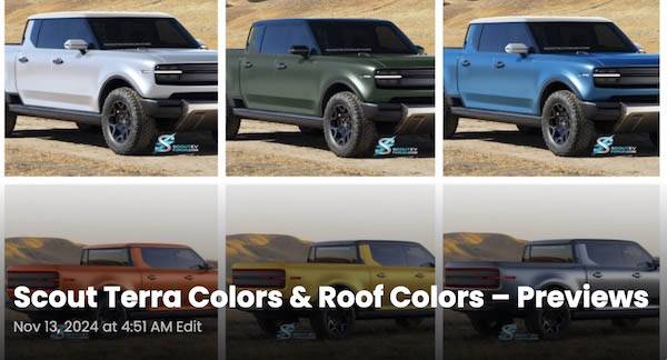 2025 Toyota 4runner Rival? Scout EV Pickup & SUV debut w/ Gas Range Extender, 4x4, BOF, Lockers, Sway Bar Disconnect -- All Specs, Wallpapers, Video scout-terra-colors-previews-jpg-jpg-jpg-