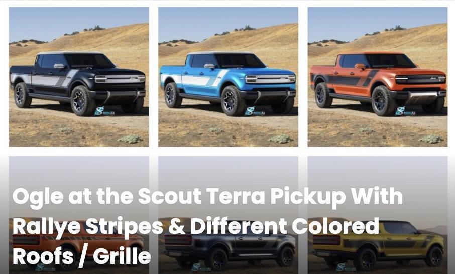 2025 Toyota 4runner Rival? Scout EV Pickup & SUV debut w/ Gas Range Extender, 4x4, BOF, Lockers, Sway Bar Disconnect -- All Specs, Wallpapers, Video scout-terra-pickup-colors-stripes-jpg-