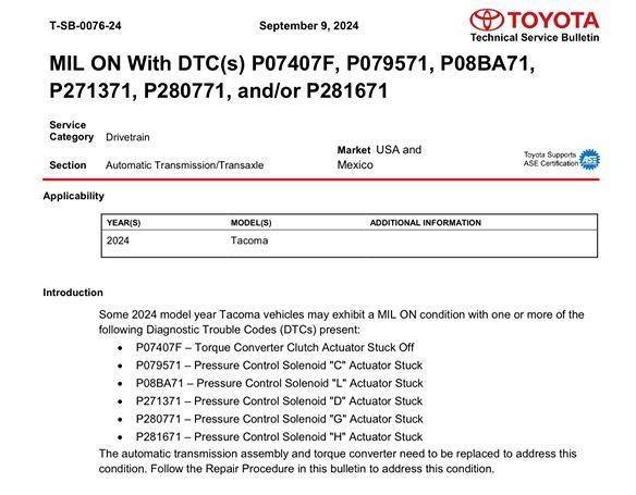 2025 Toyota 4runner Stay AWAY! Transmission issue in Tacoma TSB 2024 tacoma transmission failure issue