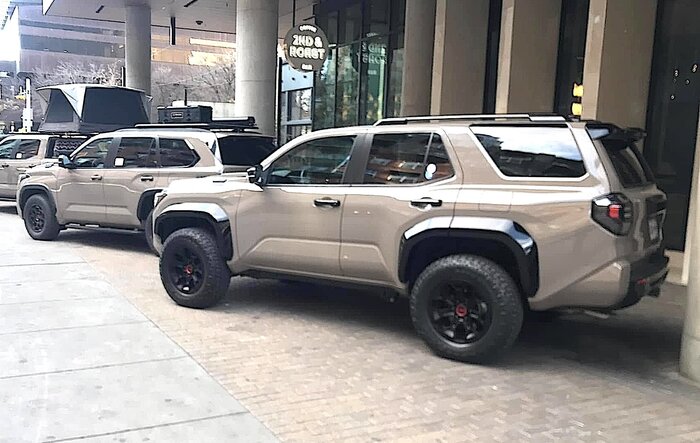 Mudbath TRD Pro 4Runner 6th Gen on public display in downtown Austin, TX