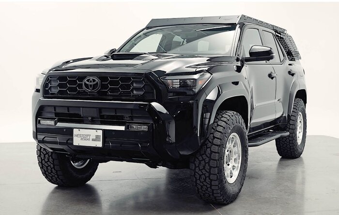 Black 2025 4Runner TRD Sport Build (Westcott): 35's, +35 offset wheels, preload collar lift, rock sliders, low profile roof rack, MOLLE panel,